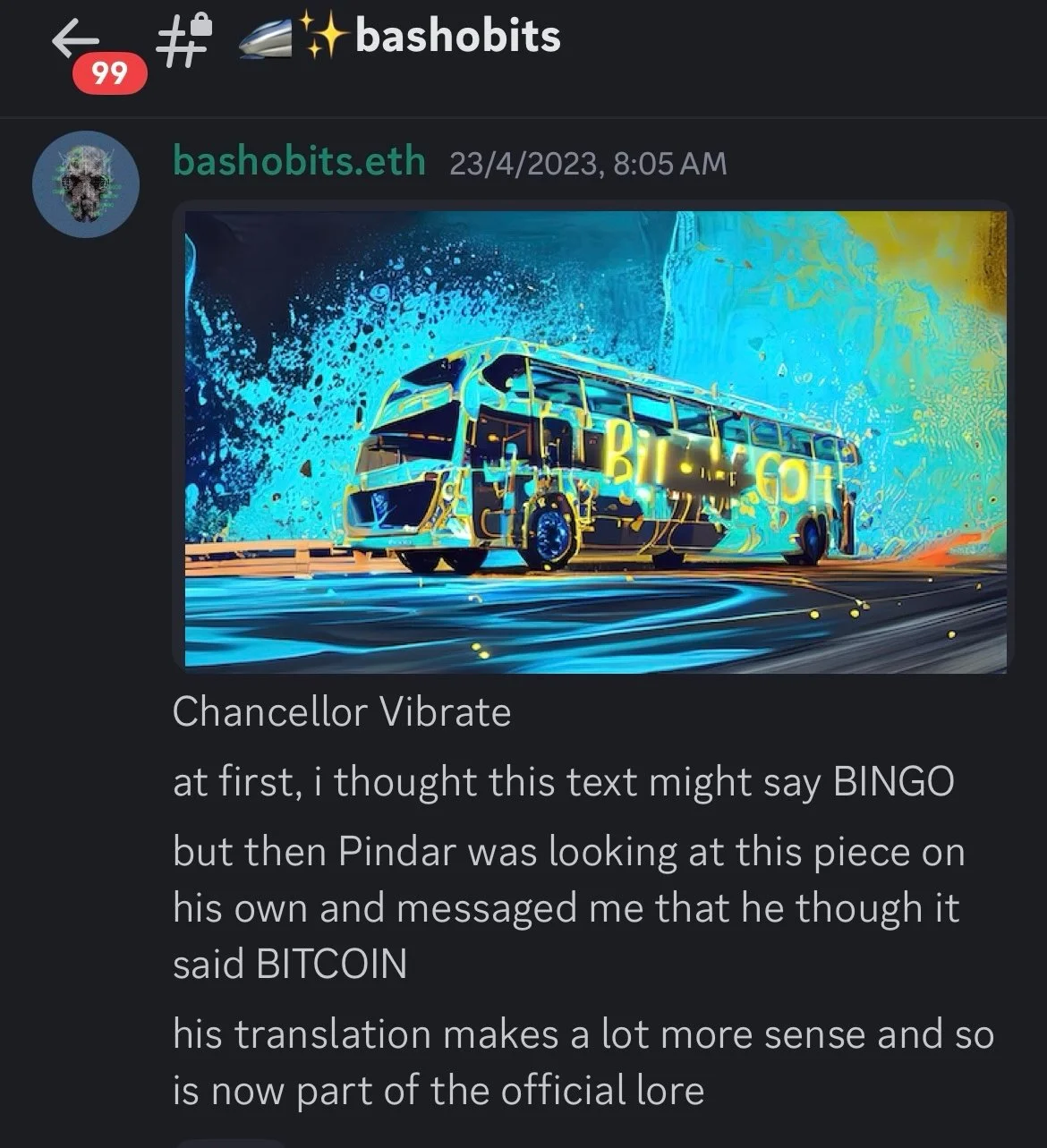 Close-up of the text on the bus